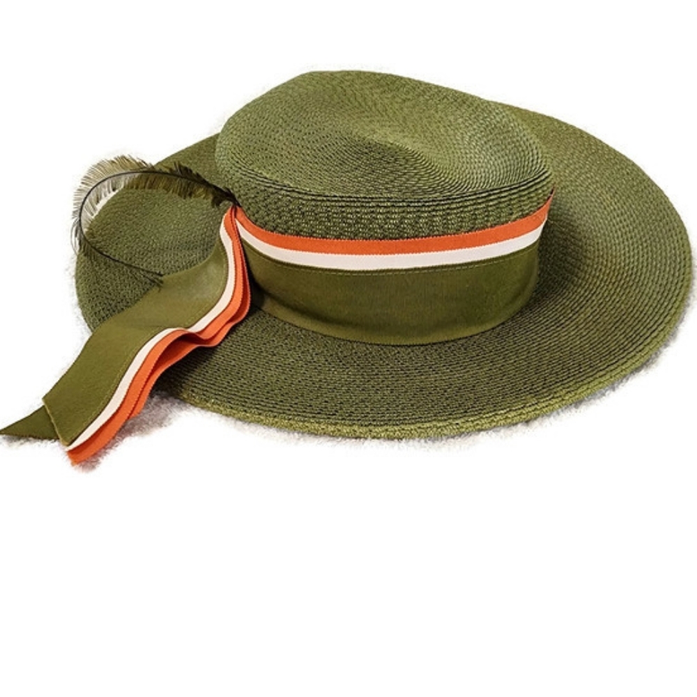 1960s Noreen Fashion Green Straw Vintage Hat